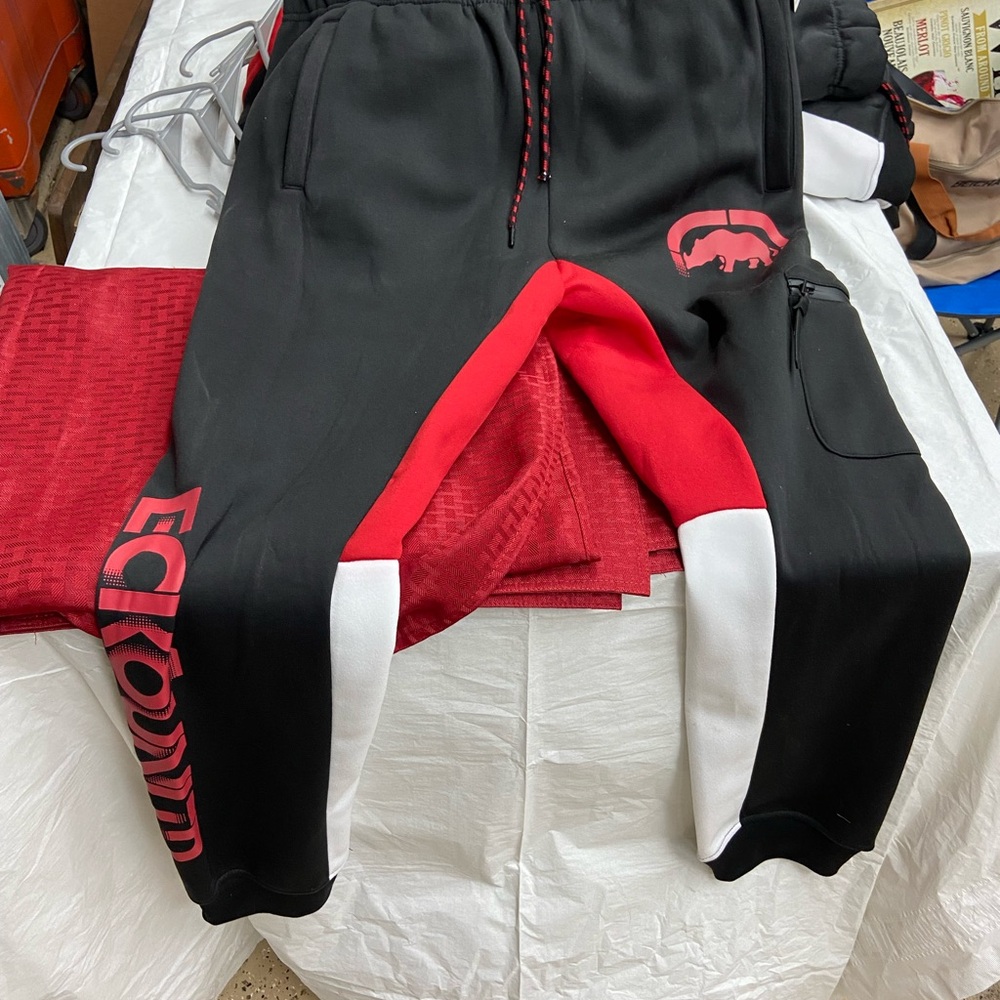 Ecko Unlimited Black and Red Joggers Color-Blocked Design